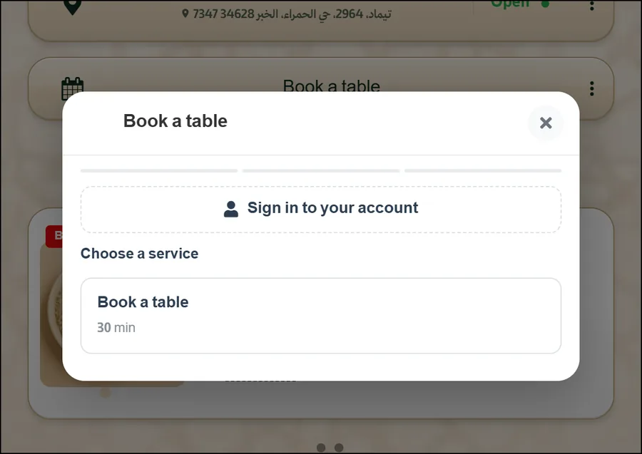 The Linkin1 booking sheet — choosing a service in the online booking system