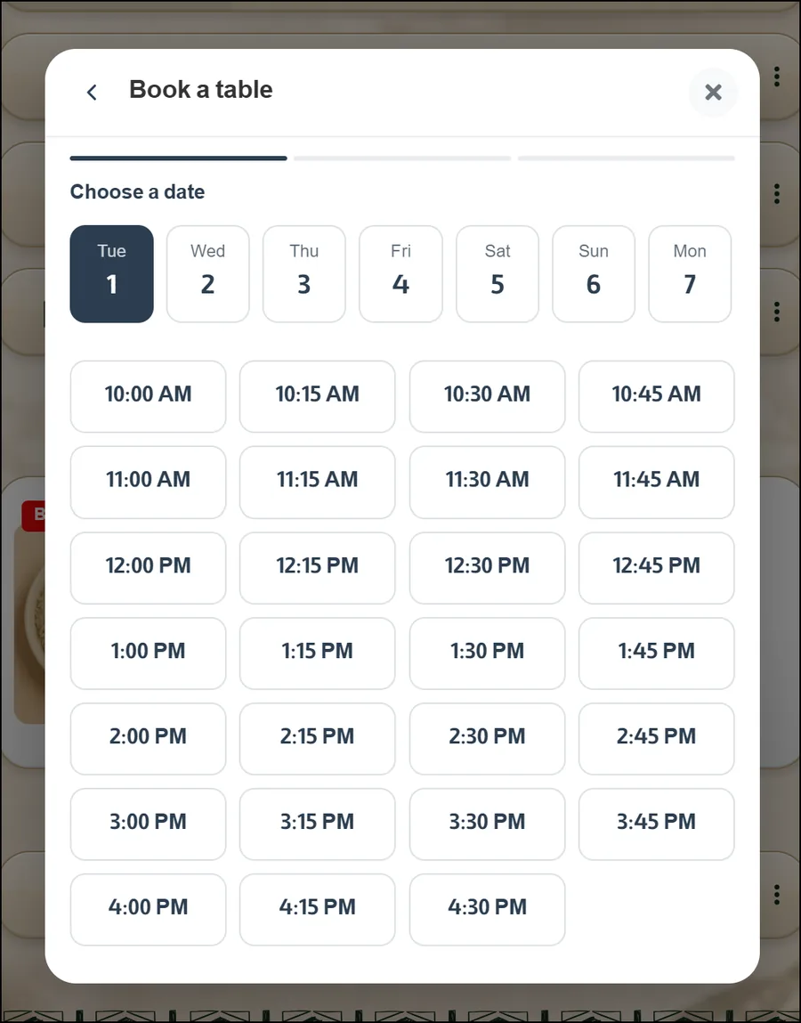 Choosing a date and a time in Linkin1 appointment scheduling software