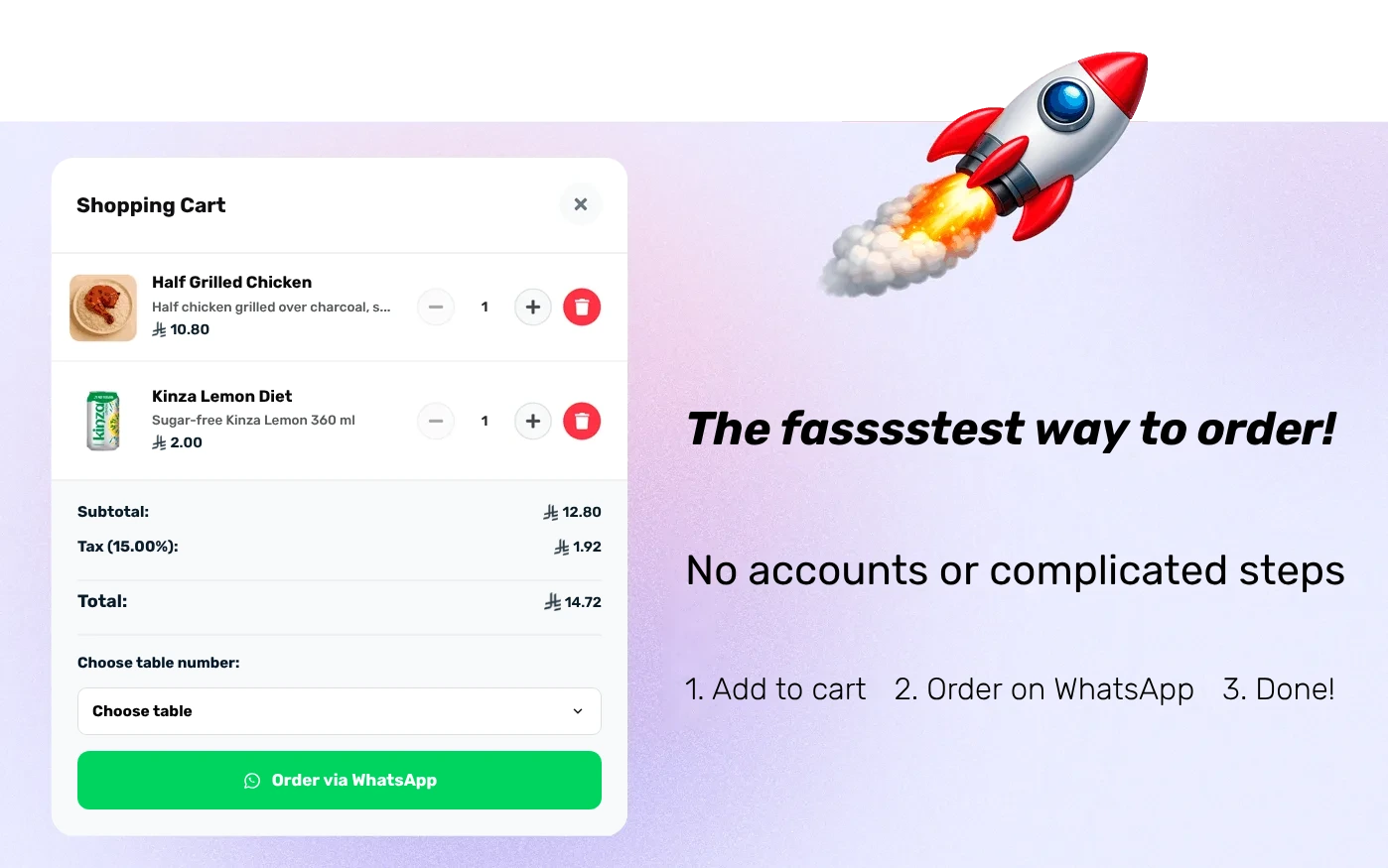 Ordering over WhatsApp from the e-menu