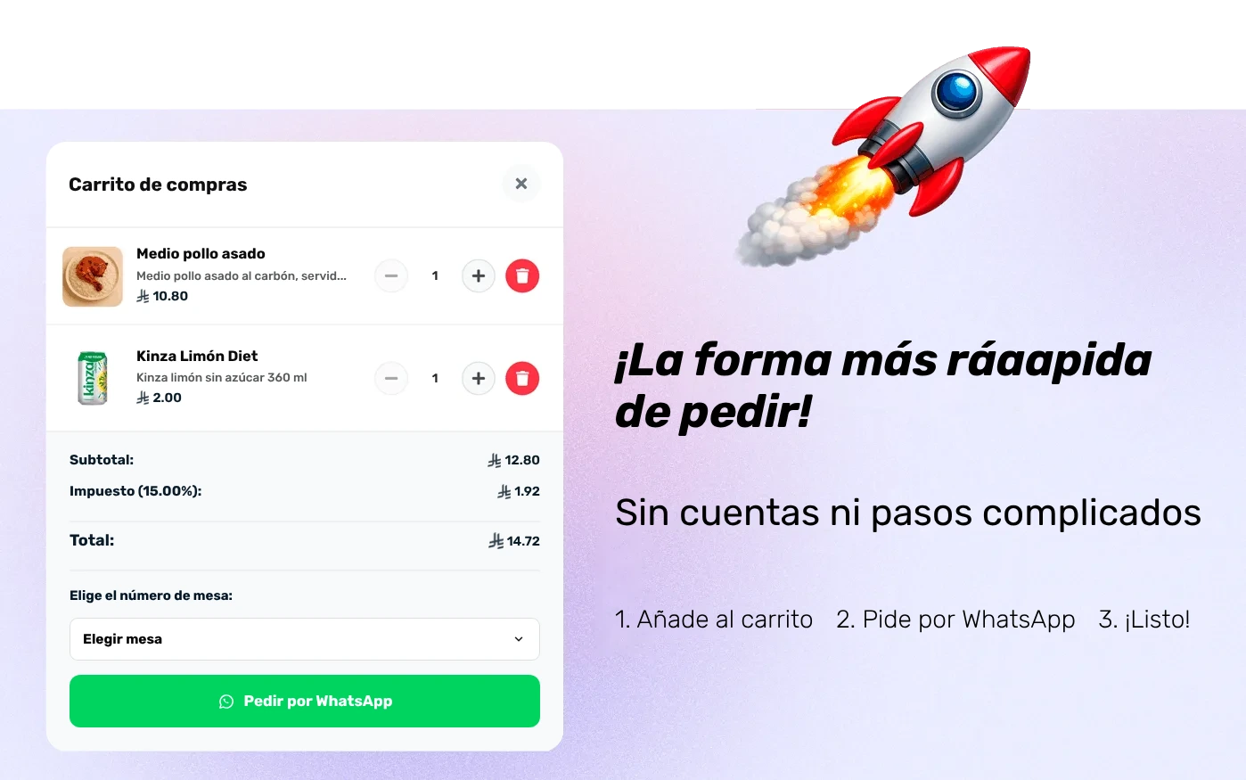 Pedido por WhatsApp desde el e-menu