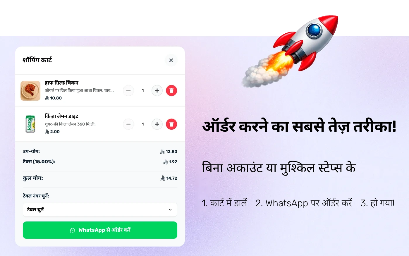 e-menu से WhatsApp पर ऑर्डर करना
