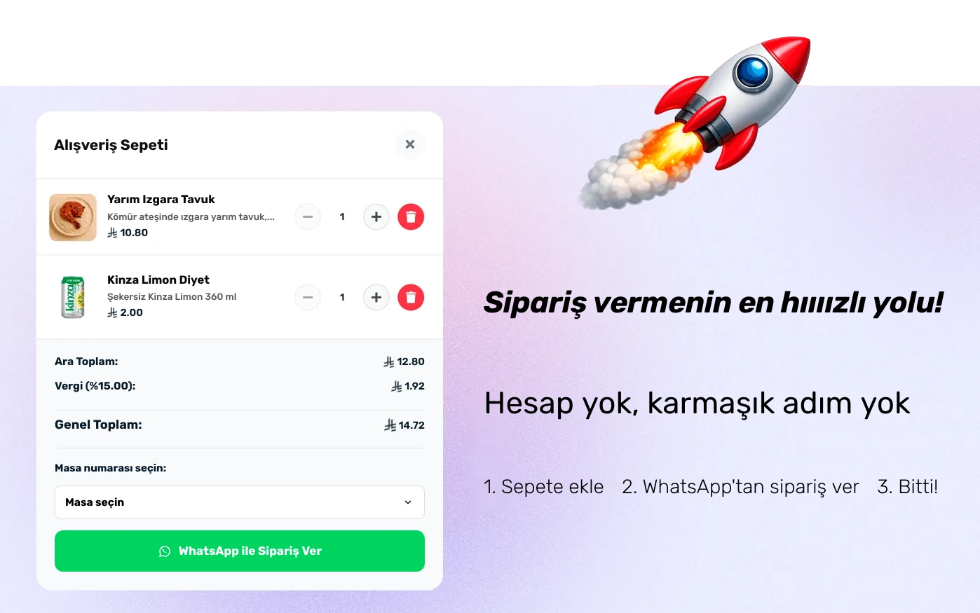 E-menüden WhatsApp ile sipariş verme