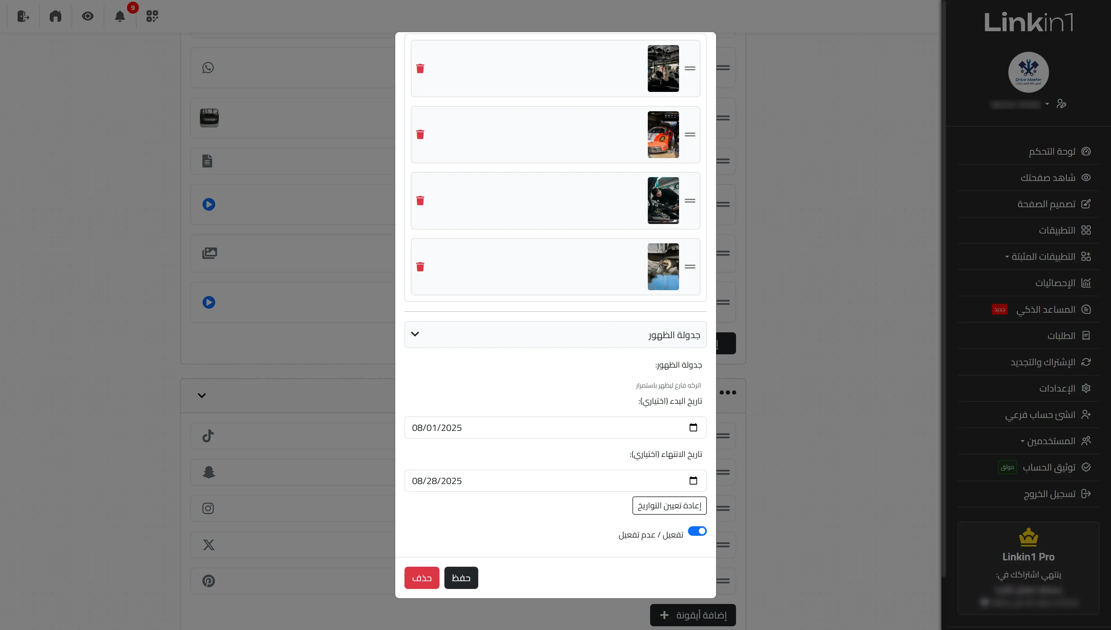معرض صور وفيديو داخل صفحة لينك إن ون
